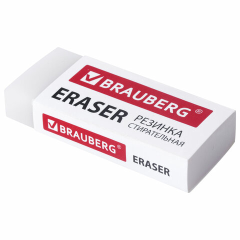 Ластик большой BRAUBERG EXTRA, 60х24х11 мм, белый, прямоугольный, экологичный ПВХ, картонный держатель, 228074