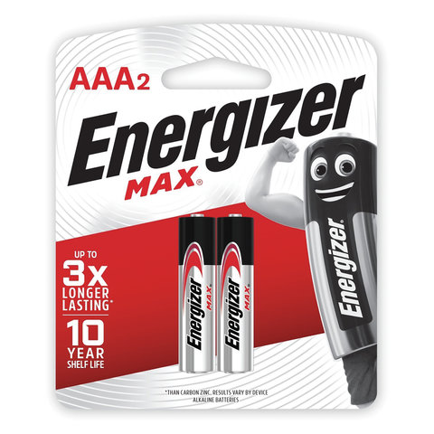 Батарейки КОМПЛЕКТ 2 шт., ENERGIZER Max, AAA (LR03, 24А), алкалиновые, мизинчиковые, блистер, E300157203