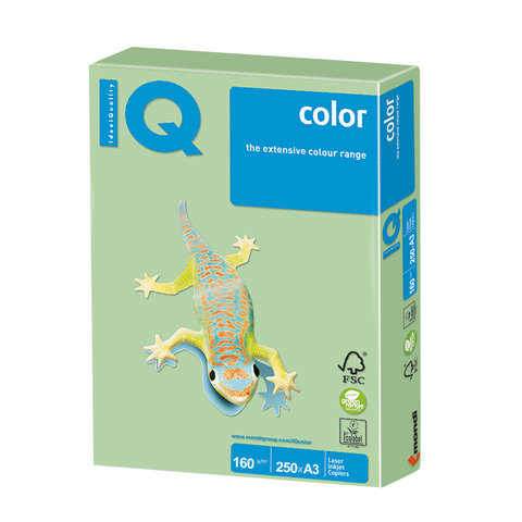 Бумага цветная IQ color БОЛЬШОЙ ФОРМАТ (297х420 мм), А3, 160 г/м2, 250 л., пастель, зеленая, MG28