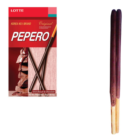 Печенье-соломка LOTTE "Pepero Original", в шоколадной глазури, в картонной упаковке, 47 г, Корея, 000000019