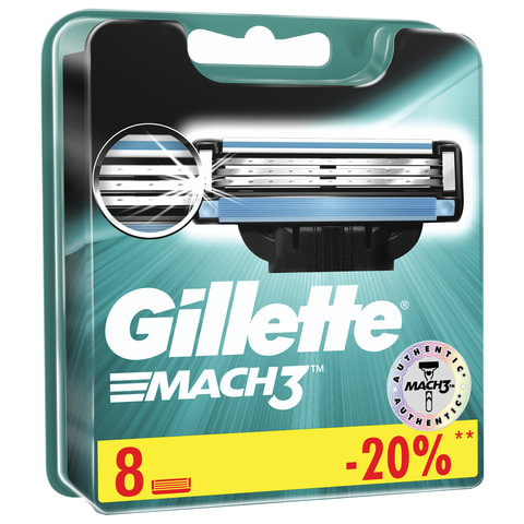 Сменные кассеты для бритья 8 шт., GILLETTE (Жиллет) "Mach3", для мужчин