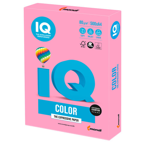 Бумага цветная IQ color, А4, 80 г/м2, 500 л., пастель, розовая, PI25