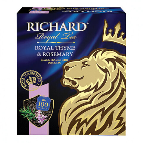 Чай RICHARD "Royal Thyme & Rosemary", черный с чабрецом и розмарином, 100 пакетиков по 2 г, 100647