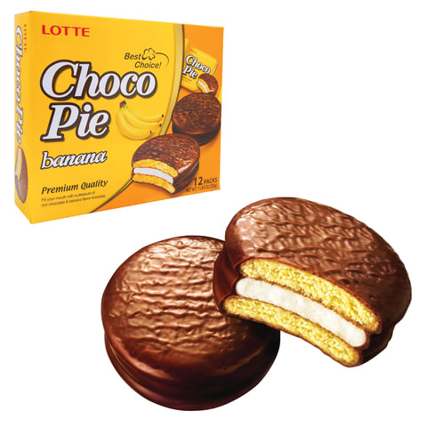 Печенье LOTTE "Choco Pie Banana" (Чоко Пай Банан), глазированное, 336 г, 12 шт. х 28 г, 000000014